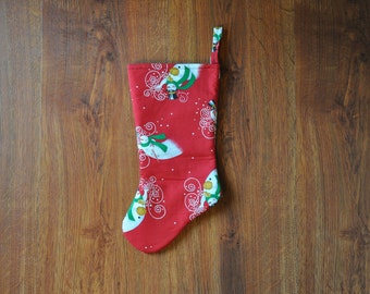 flying snowmen stocking / snowman christmas stocking / red and white stocking / winter holiday stocking