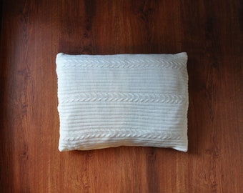 white cable knit pillow cover / aran lumbar pillow case / minimalist accent pillow / decorative cushion case