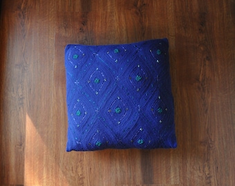 royal purple angora knit pillow / 20in beaded decorative cushion / cozy accent pillow case / embroidered bohemian pillow sham