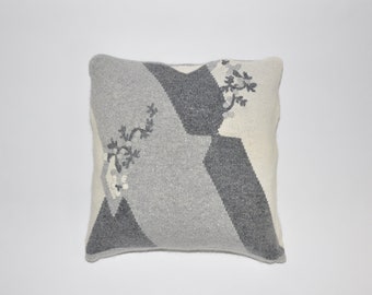 silk angora knit pillow cover / gray floral accent pillow / decorative cushion case / cozy living room decor