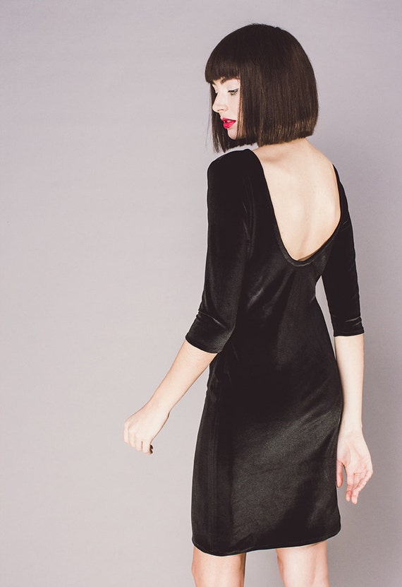 Black Velvet Open Back Minimal Dress Etsy Canada