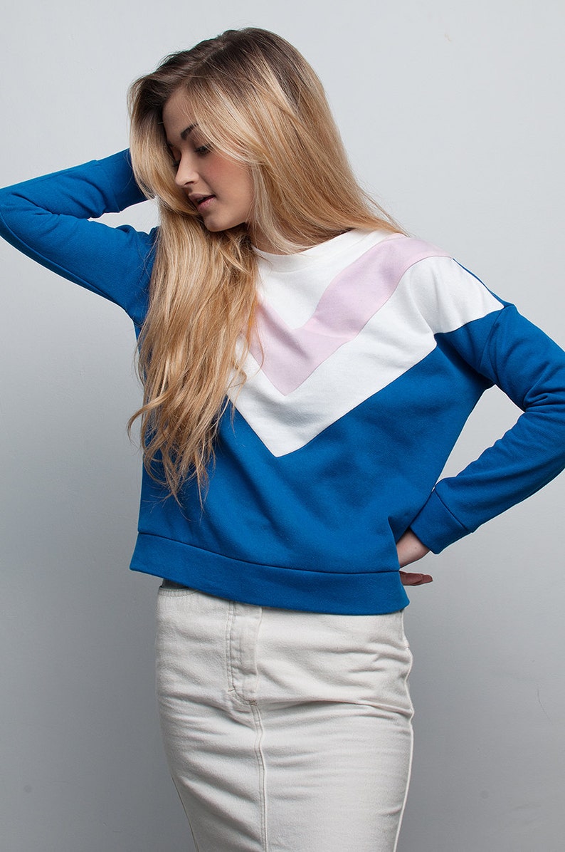70s roller girl electric blue handmade sweatshirt image 1