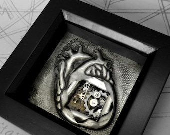 Clockwork Heart : hand embossed anatomical repoussé metal wall art