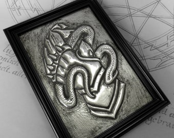 Gauntlet & Snake : hand embossed heraldry repoussé metal wall art