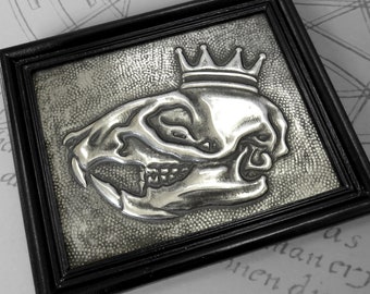 Crowned Rat Skull : hand embossed anatomical repoussé metal wall art