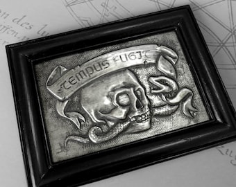 Tempus Fugit : hand embossed memento mori repoussé metal wall art