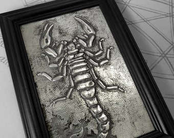 Scorpion : hand embossed natural history repoussé metal wall art