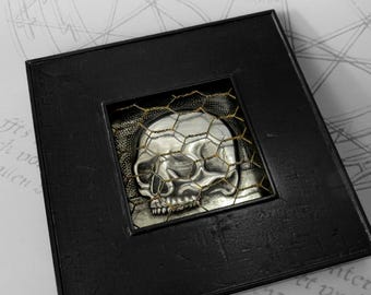 Mini Ossuary - Skull : hand embossed memento mori repoussé metal wall art