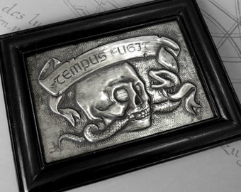 Tempus Fugit : hand embossed memento mori repoussé metal wall art