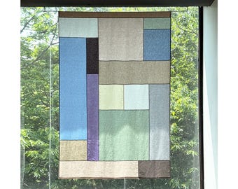 リネンポジャギカーテン：韓国のパッチワークカフェカーテンパネル