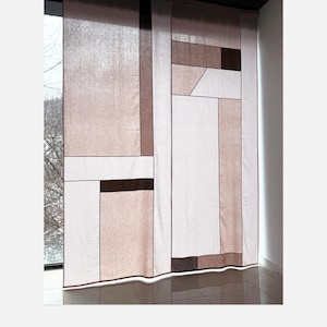 Modernized Bojagi(Pojagi) curtain/ shade/ divider made using traditional Korean patchwork skills. Custom size, color and design available.
