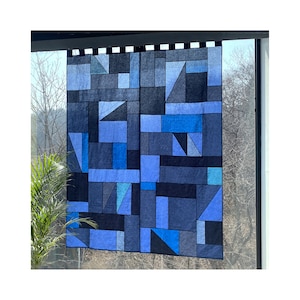 Modernized Korean traditional Pojagi curtain/ shade/ divider/ tapestry. Indigo color. Custom-made available.(Bojagi, Jogakbo)