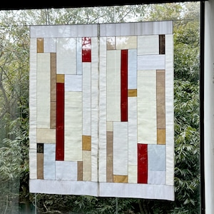 Modernized Bojagi(Pojagi) curtain/ shade/ divider made using traditional Korean patchwork skills. Custom size, color and design available.