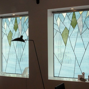 Modernized Korean traditional Pojagi curtain/ shade/ window covering/ tapestry - Abstract forest - Custom made available (Bojagi, Jogakbo)