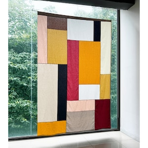 Modernized Bojagi(Pojagi) curtain/ shade/ divider made using traditional Korean patchwork skills. Custom size, color and design available.