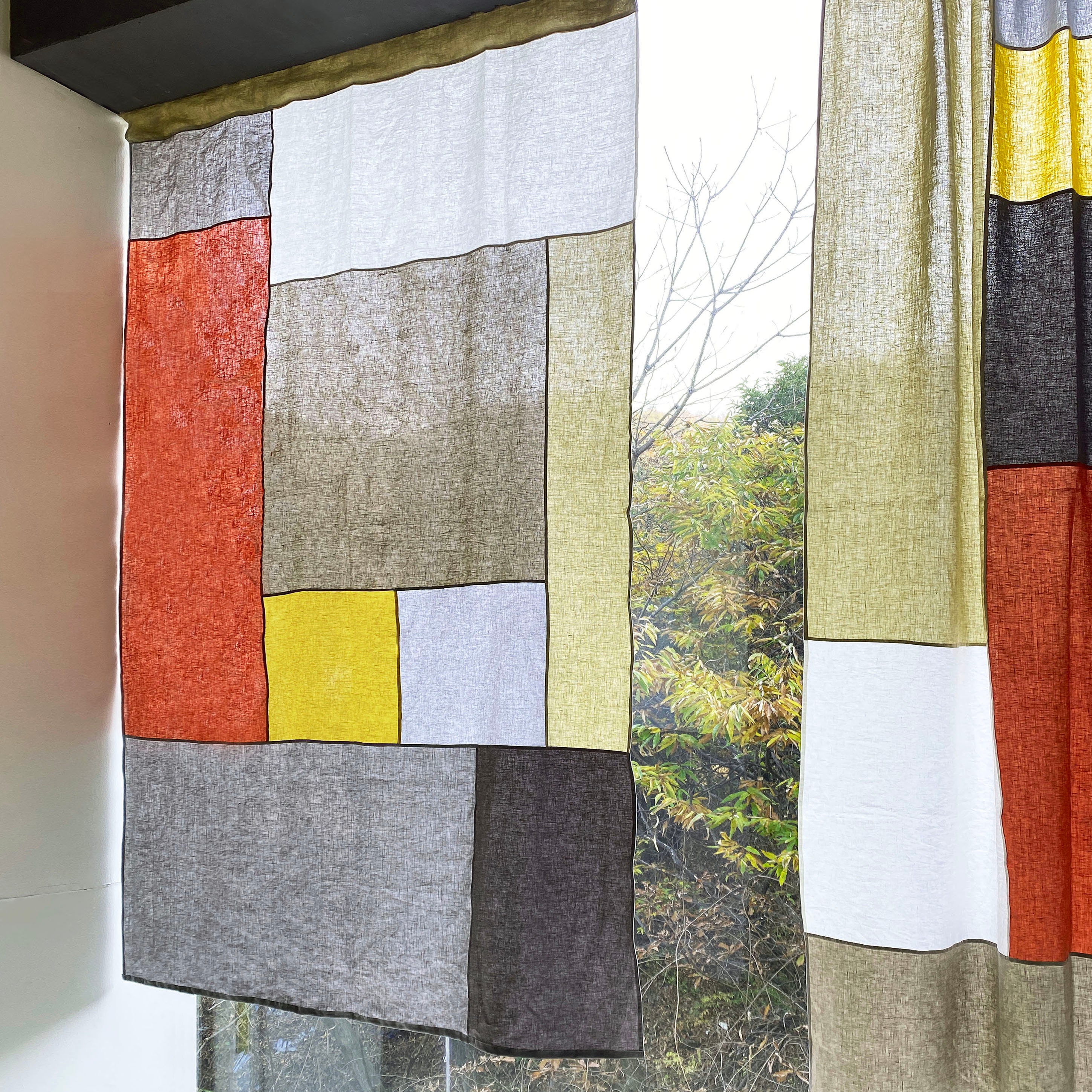 ポジャギリネンコットンカーテン、韓国パッチワーク、モダンなパターン