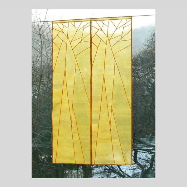 Modernized Korean traditional Pojagi curtain/ shade/ divider - Abstract tree design(Bojagi, Jogakbo) Custom made available.