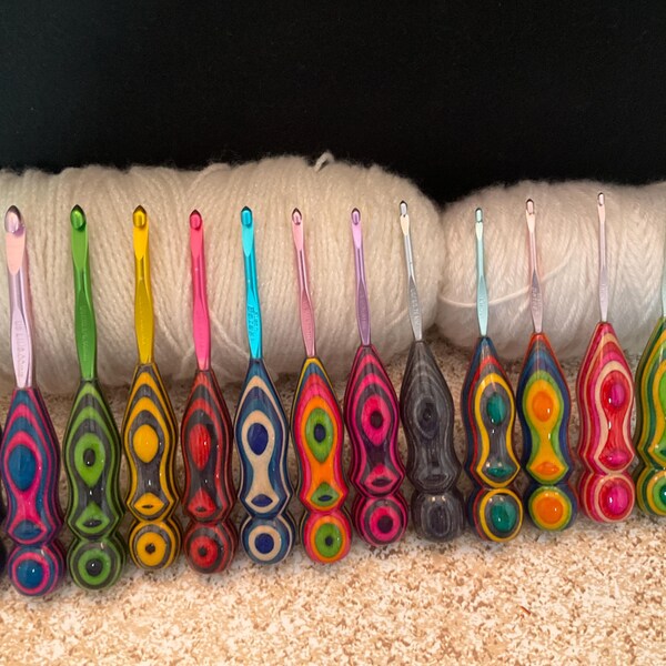 14 ganchos de crochet Too Shay hechos a mano con gancho Susan Bates Tamaños: B, C, D, E, F, G, 7, K, L, M, N, color madera
