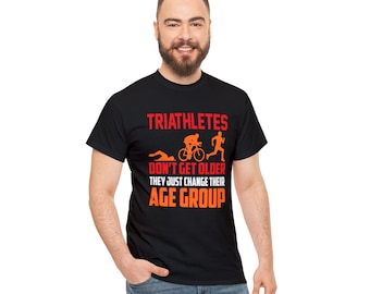 Koszulka triathlonowa, koszulka triathlonisty, pokaż wsparcie dla tego sportu dzięki tej koszulce z okrągłym dekoltem, pływanie, jazda na rowerze, bieganie, zmiana grupy wiekowej, rozmiary mogą się różnić
