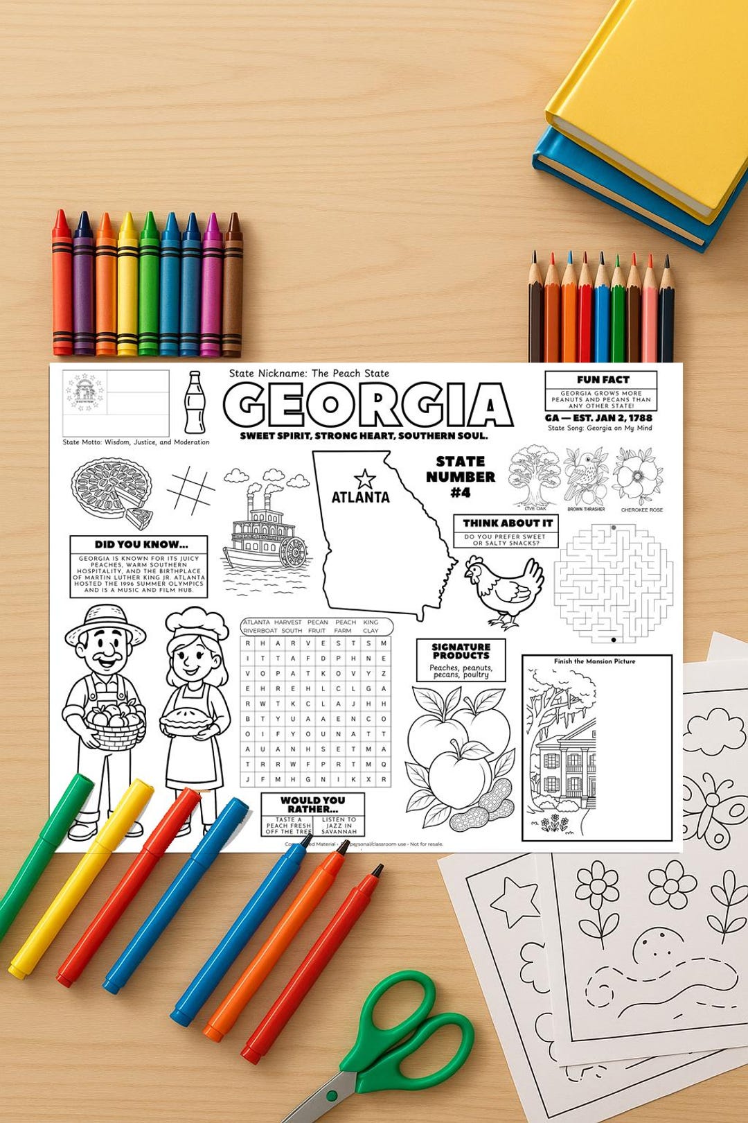 US States Printable Georgia Activity Placemat | Kids Geography ...