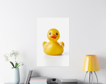 Rubber Ducky Matte Vertical Poster, Bathroom Wall Home Décor, Yellow Rubber Duck on White Background Vertical Poster, Fun for Kids Bathroom