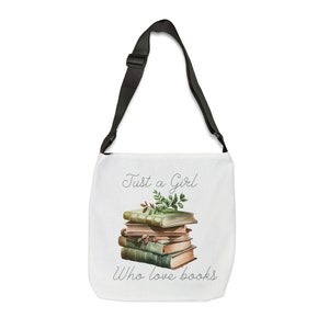 Book Lover Tote Bag (AOP), Just a Girl Who Loves Books, Book Stack Design, Gift Idea for Reader, Zippered Totes Bag, Cute, Roomy, sizes vary