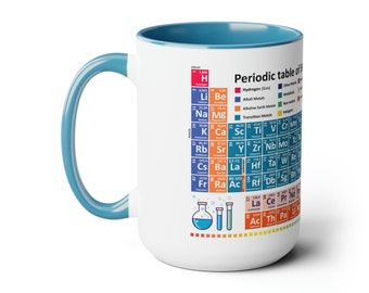 Dwukolorowy kubek do kawy z okresową tabelą pierwiastków, 15 uncji, ceramiczny kubek do kawy, prezent dla nauczyciela chemii lub łatwa pomoc naukowa dla studentów