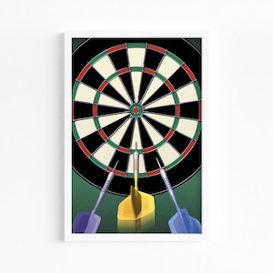Target Illustration Art, Digital Downloadable Wall Art, Trendy Décor, Targets with colorful flying darts ready to make that elusive Bullseye