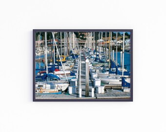 Sailboat Photography Art, Digital Downloadable Wall Art, Trendy Decor, Shot of Docks on the Water filled with Sailboats in a various colors