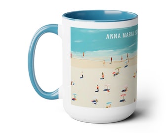 Taza de café de dos tonos Anna Maria Island, 15 oz Lee: Anna Maria Family Vacation 2024. Ideal para los entusiastas de las playas de Anna Maria Island, vacaciones