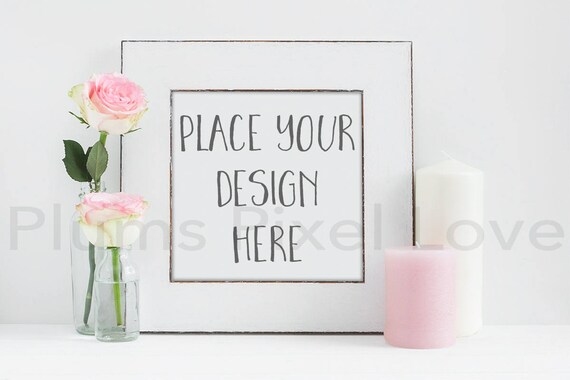Frame Mockup Styled Stock Photo Rose And Candle Theme