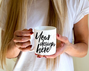 Download Free Mug Mockup, Styled Stock Mug mock up, womans hands holding Mug, Product Photography, Digital Image, white blank coffee mug mock-up, PSD Template