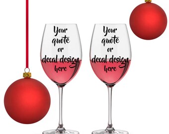 2 Wine Glasses Mockup, Christmas Styled wine glass mockup, two wine glasses next to two red Christmas baubles, Decals, stickers or engraving