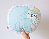 Handmade cat cushion / Pillow / Plush - The cuddly cat / Blue pillow - Bedroom decoration / Home / Nursery - Children / Kids / Babies