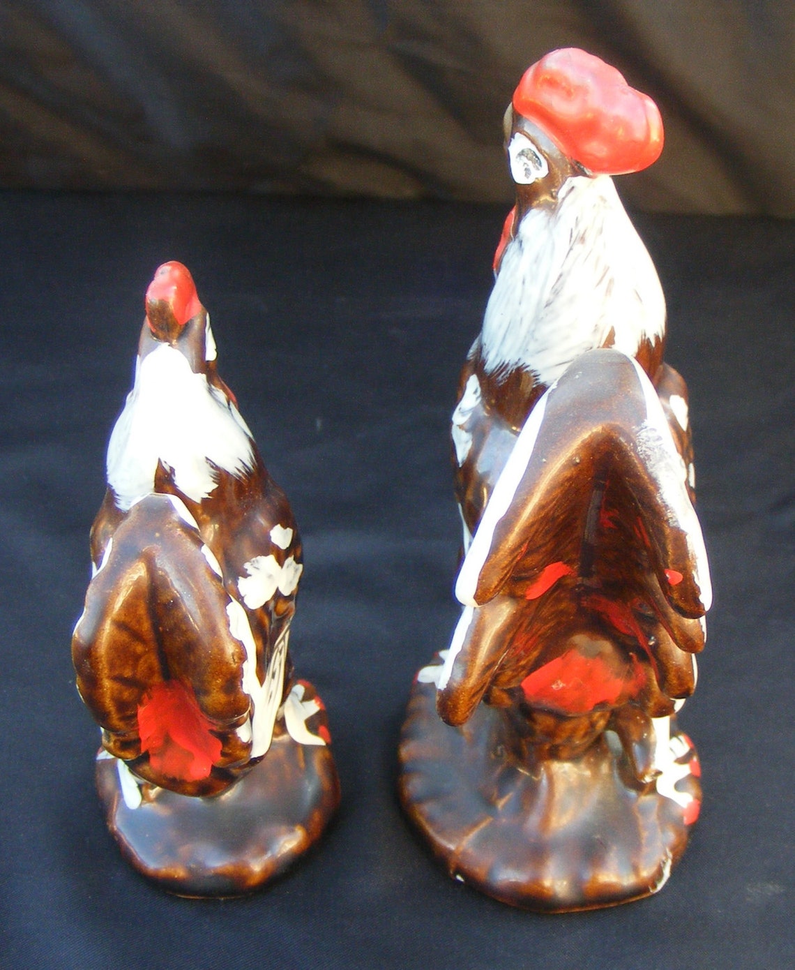 SONSCO Japanese Redware Pottery 4 Hen & 6 Rooster Vintage Chicken