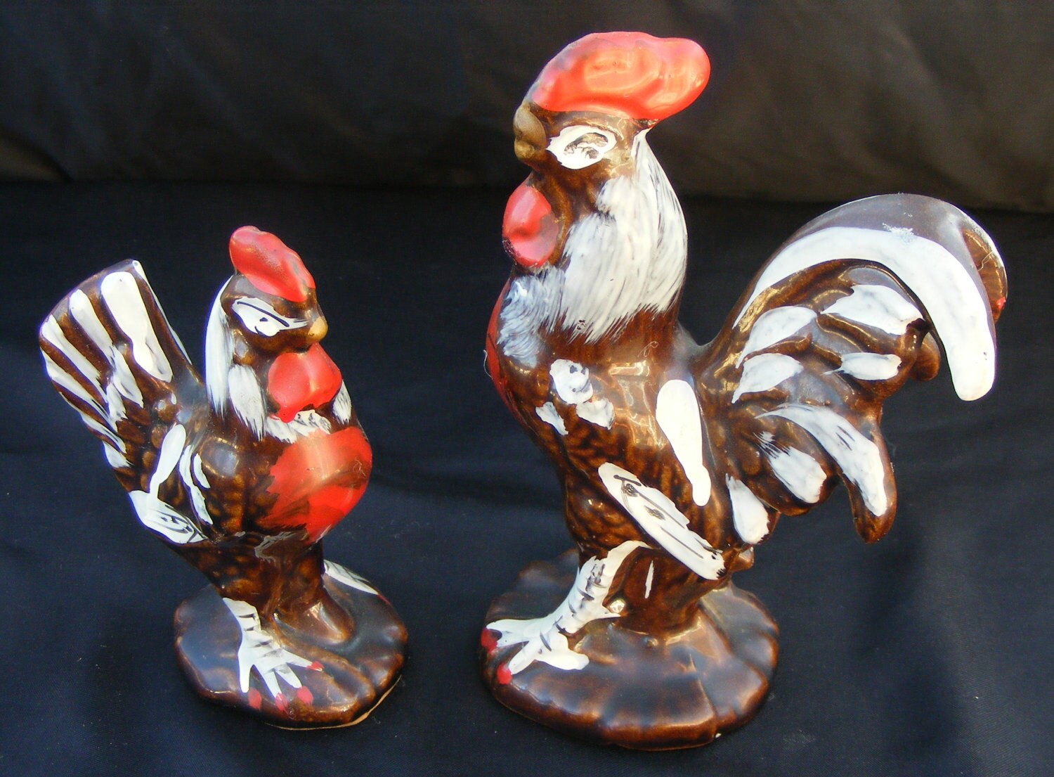 SONSCO Japanese Redware Pottery 4 Hen & 6 Rooster Vintage Chicken