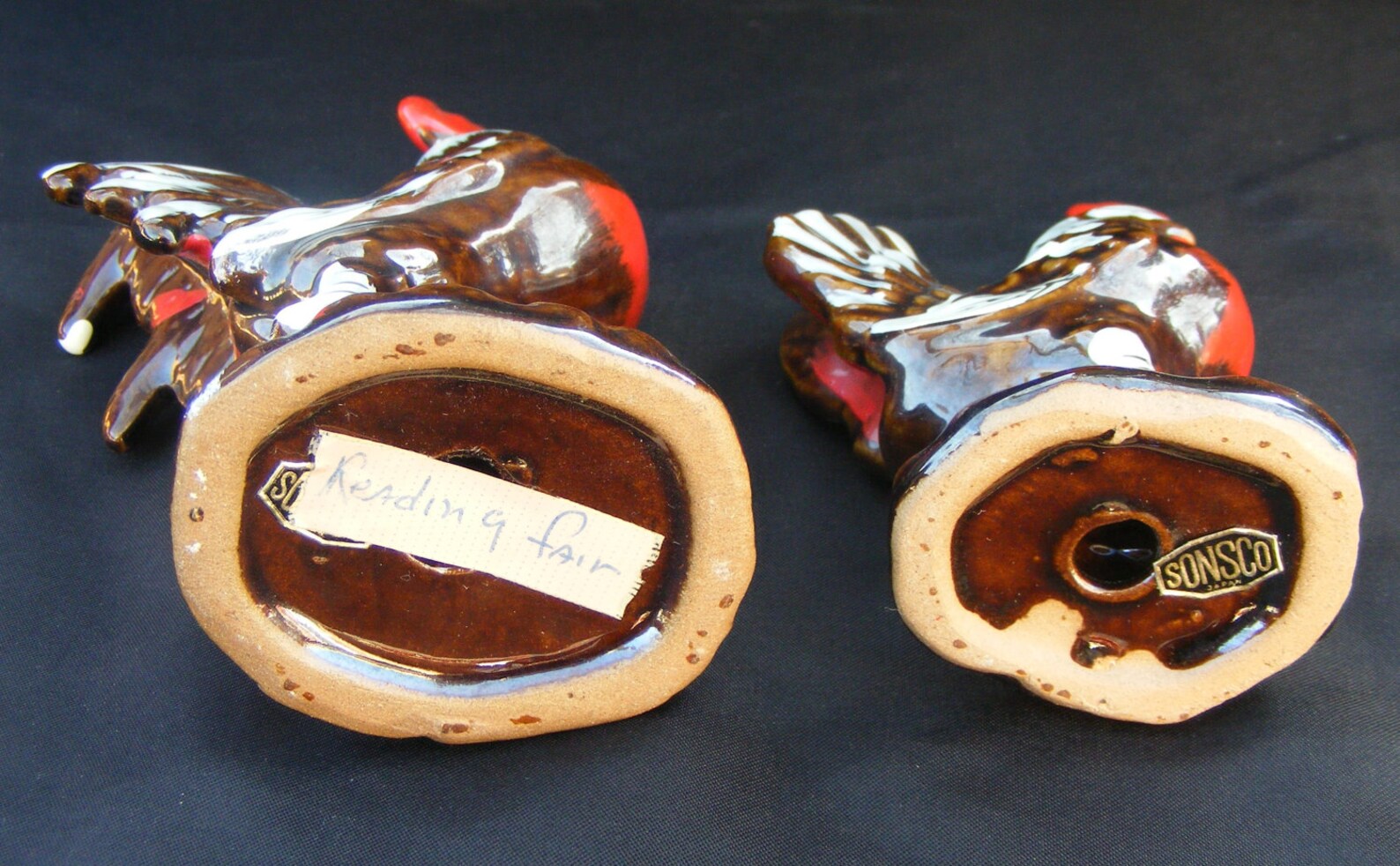 SONSCO Japanese Redware Pottery 4 Hen & 6 Rooster Vintage Chicken