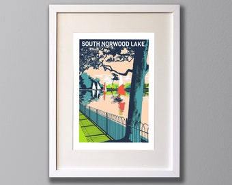 South Norwood Lake, Limited Edition A3 Screen Print, Crystal Palace, London, UK -  (UN)FRAMED Art