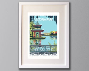 Victoria Park Screen Print, East London, A3 Limited Edition Art