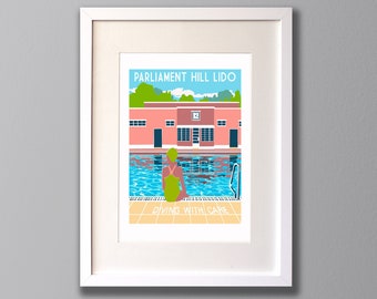 Parliament Hill Lido Art Print,  London Illustration