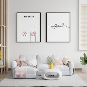 Katze Wand-Kunst-Druck-Set | Katze Art Decor | Katzenliebhaber Geschenk | Toe Beans Katzenliebhaber | Katzen Pfoten Printable | Toe Beans Wandkunst | Katzenpfoten Wanddekoration