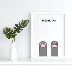 Graue Katze Wandkunst Drucke | Katze Art Decor | Katzenliebhaber Geschenk | Toe Beans Katzenliebhaber | Katzen Pfoten Printable | Toe Beans Wandkunst | Katzenpfoten Dekor