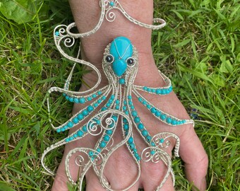 Hand wired octopus bracelet - unique intricate piece - hand wrap bracelet - octopi bracelet - sea creature - marine wildlife - squid octopus