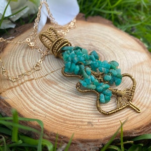Oak Leaf Necklace - Tree Leaf Necklace - Wire Leaf Pendant Antique Bronze Necklace - Wire Wrapped Necklace - Gemstone Necklace.