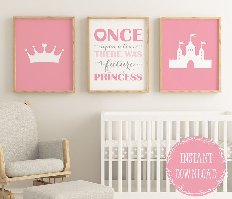 Baby Girl Nursery Princess Wall Art Decor Pink Birthday Party Girls Room