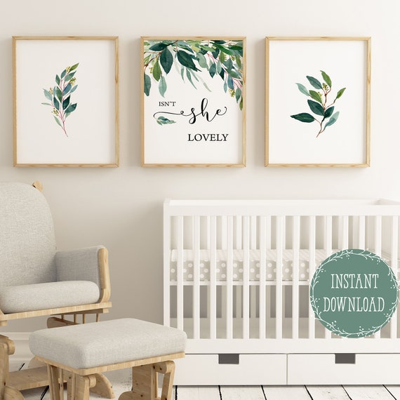 Greenery nursery wall art for baby girl 