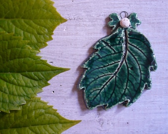 Dark green ceramic leaf angel - angel leaf to hang - gift gift gift friend or Mother's Day -gift for new home