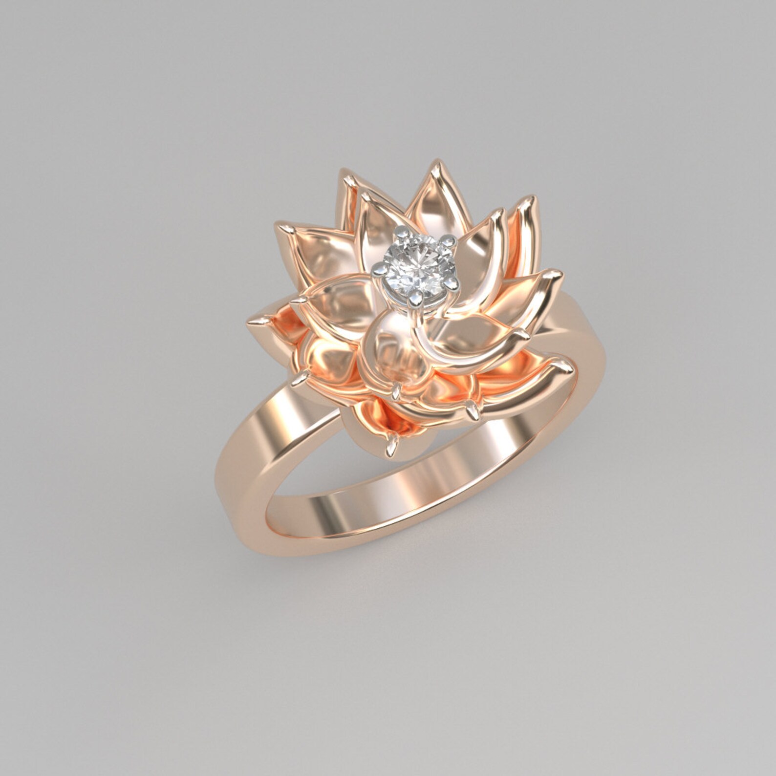 DIAMOND lotus engagement ring 14k solid gold lotus flower Etsy