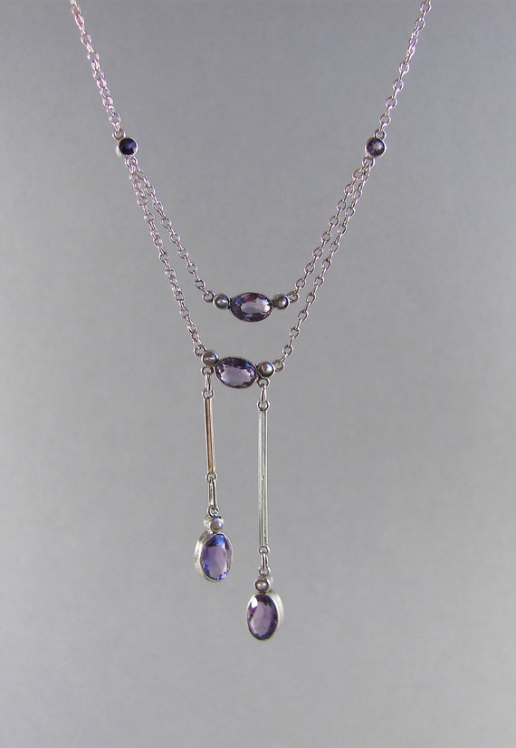 ANTIQUE Edwardian amethyst and silver negligee nec