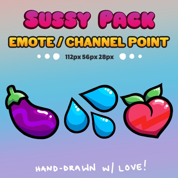 Mignon rétro Sus Emote Pack (aubergine, pêche et gouttes de sueur) pour Twitch, Discord, etc.